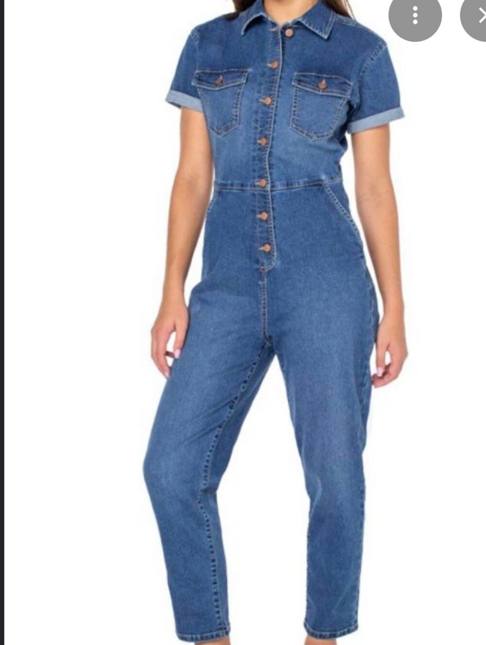 Celebrity Pink Dark Blue Denim Short-Sleeve Jumpsuit puffed short sleeve